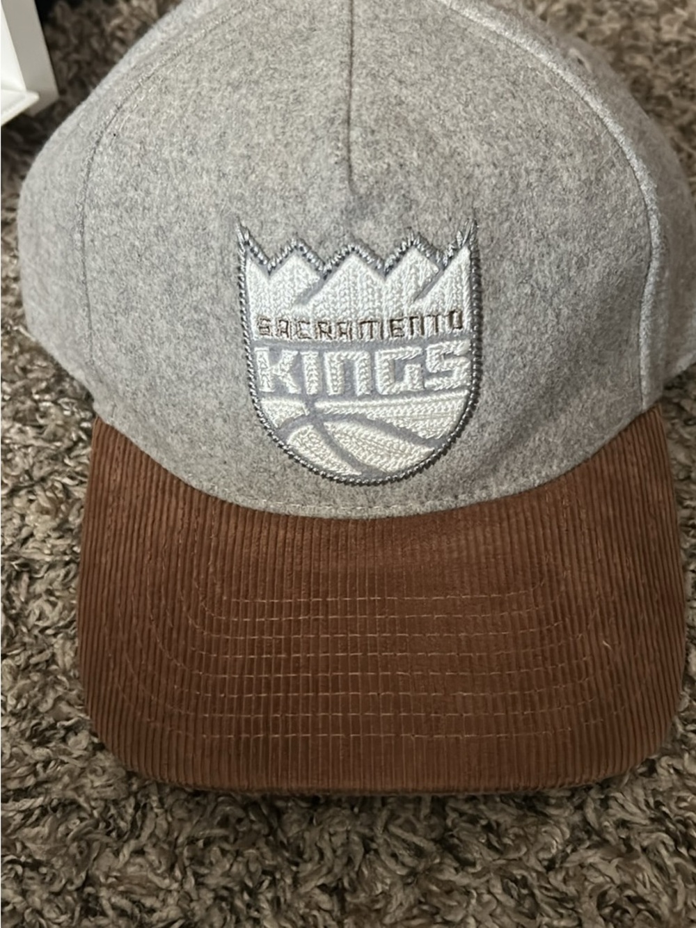 Mitchell & Ness Gray Wool Snapback with Brown Brim Accent
